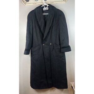 Leslie Fay Black 49" Long Coat 100% Wool Trench Top Coat Size 14